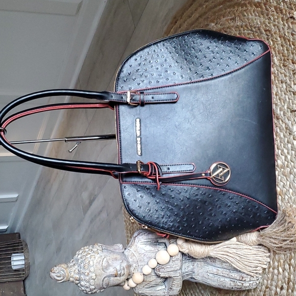 Adrienne Vittadini Handbags - Adrienne Vittadini Blk/Red Dome Satchel